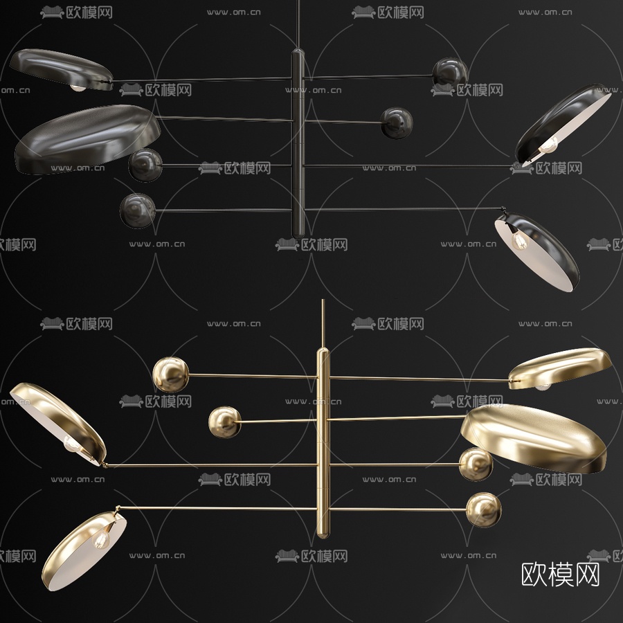 现代金属简易吊灯3d模型下载