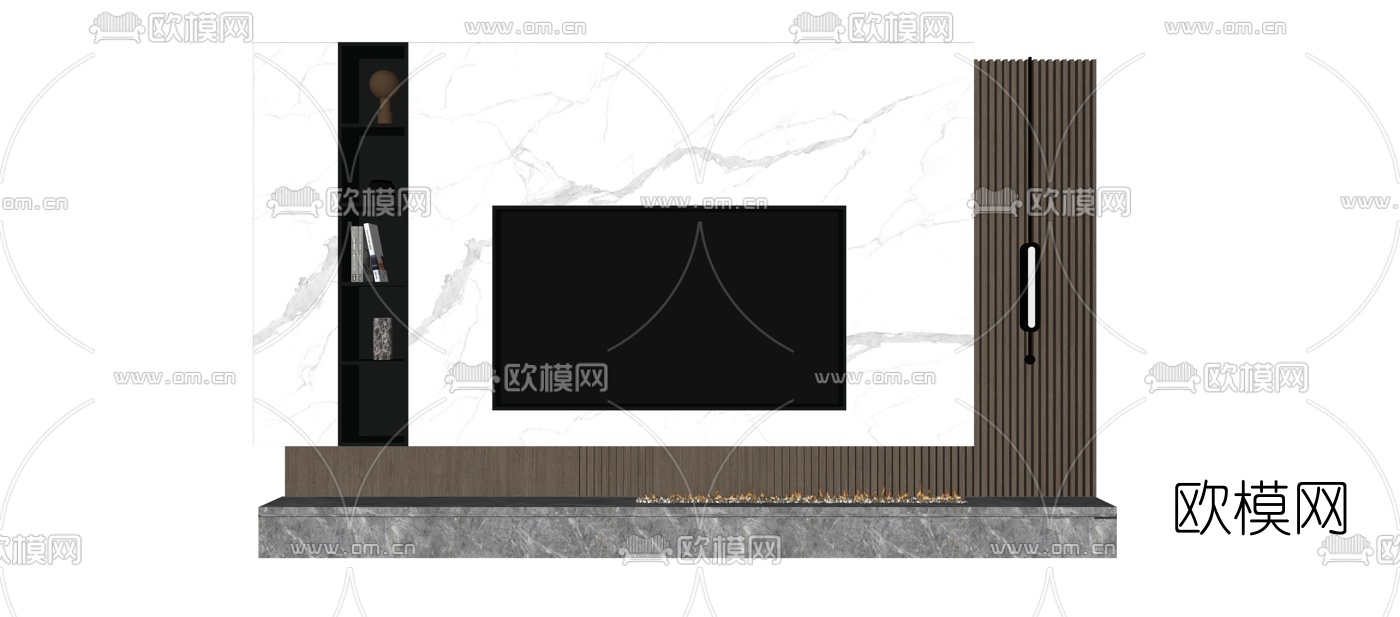 现代电视背景墙su模型下载（渲染图2）