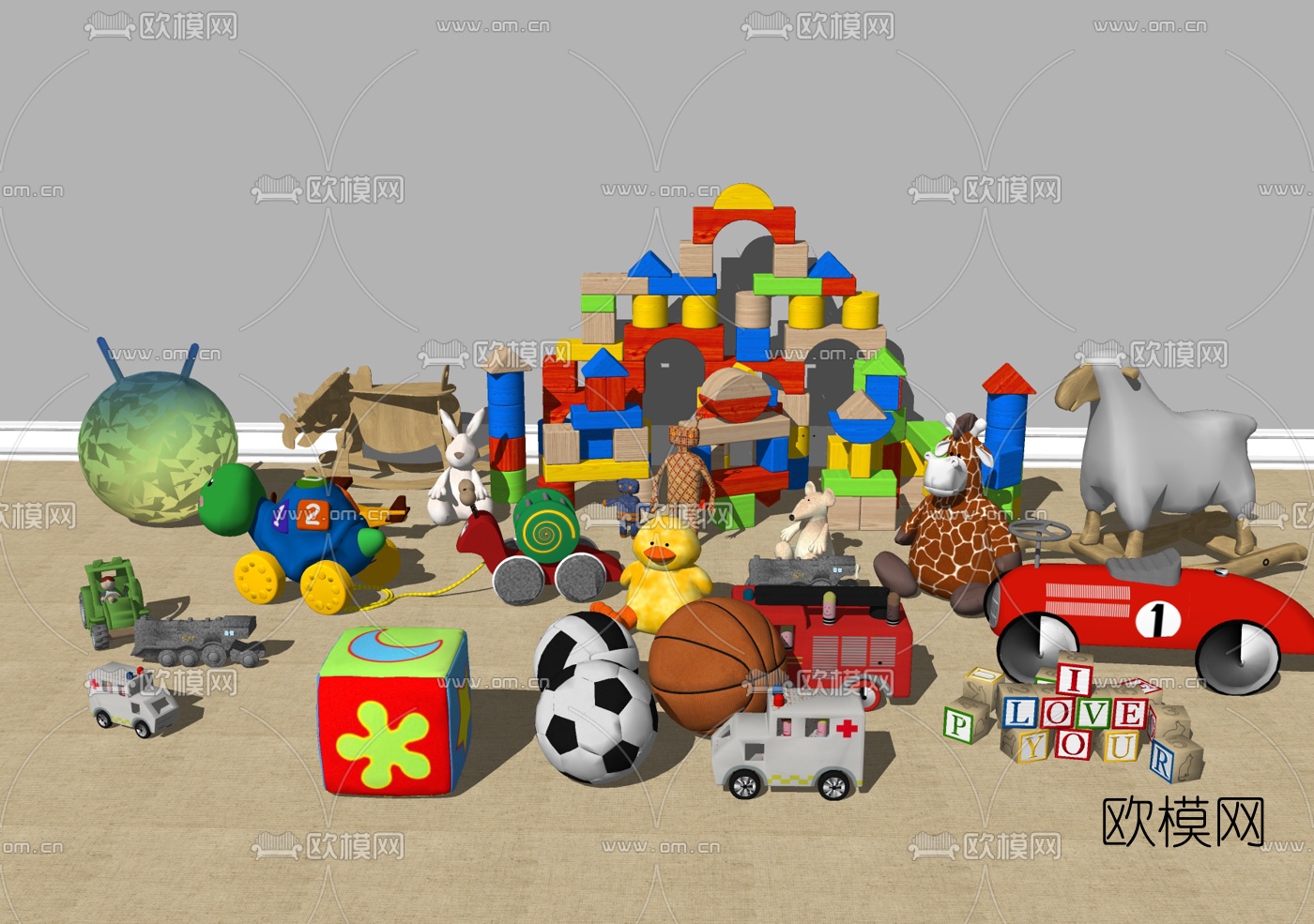 现代儿童玩具布偶积木su模型下载