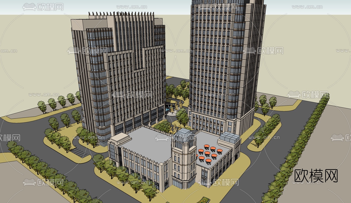 新古典办公楼su模型下载（渲染图2）