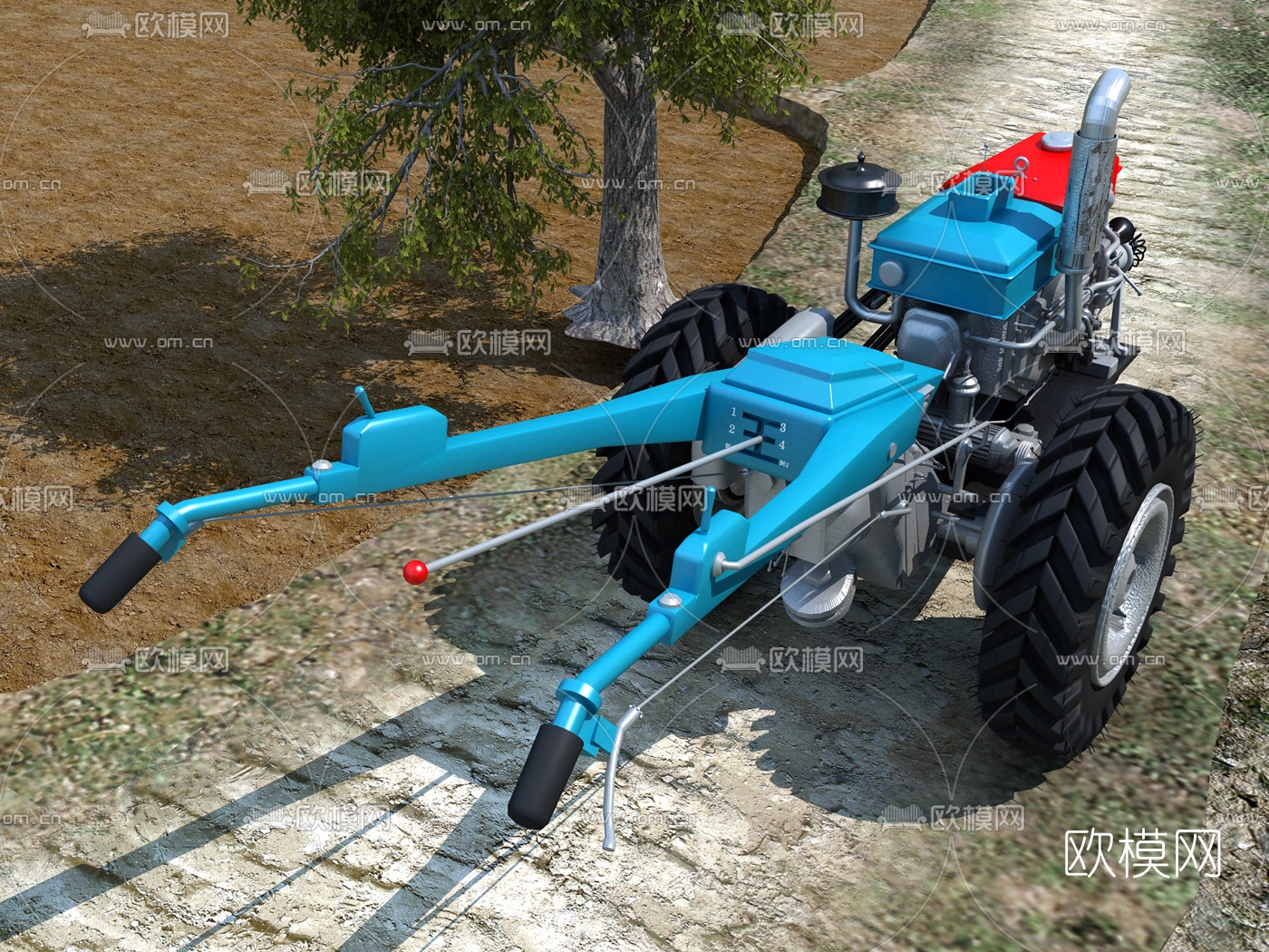 现代手扶拖拉机3d模型下载（渲染图3）