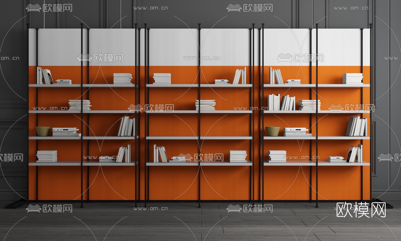 工业风铁艺装饰柜书柜3d模型下载（渲染图2）