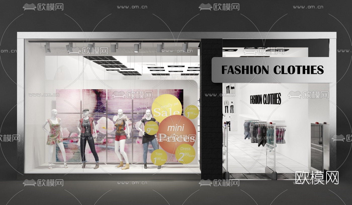 现代橱窗商铺服装店门面3D模型-免费3dmax模型库-欧模网