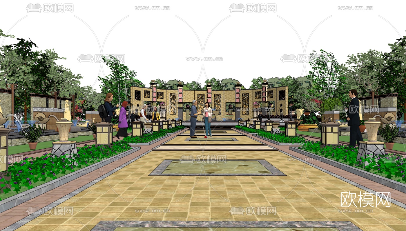欧式园林景观su模型下载（渲染图2）