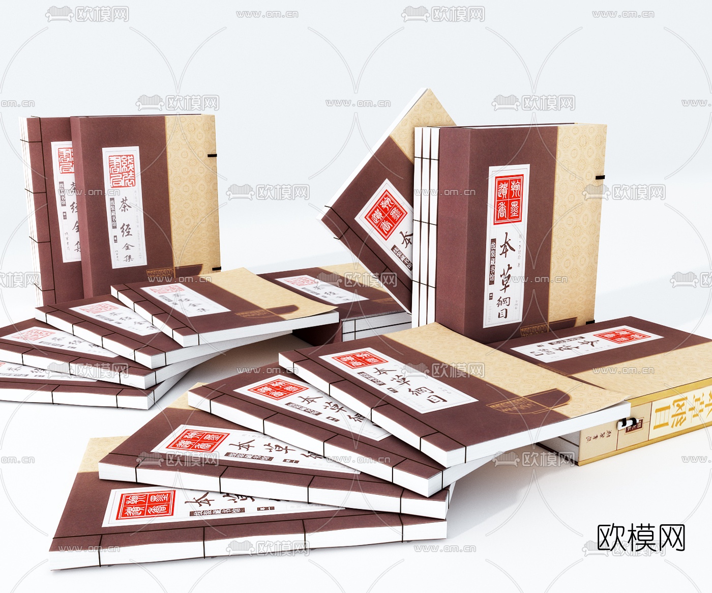 新中式书籍组合3D模型