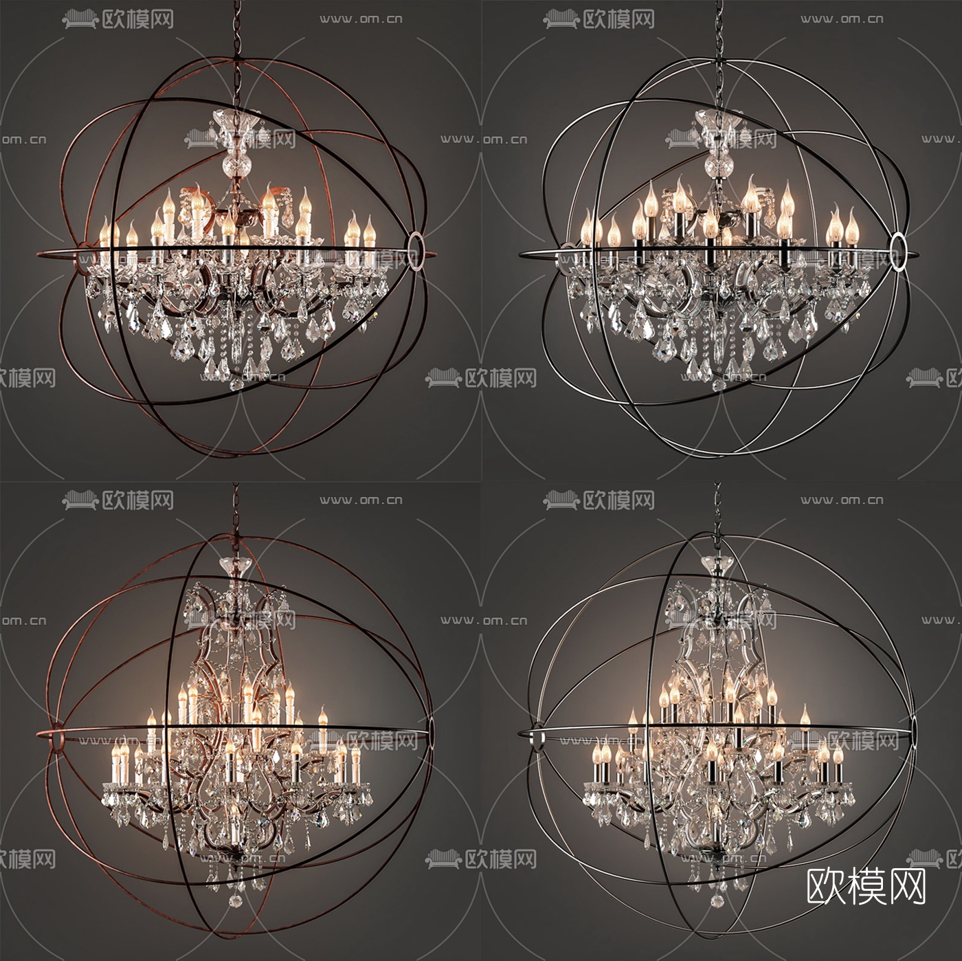 欧式水晶吊灯组合3D模型下载