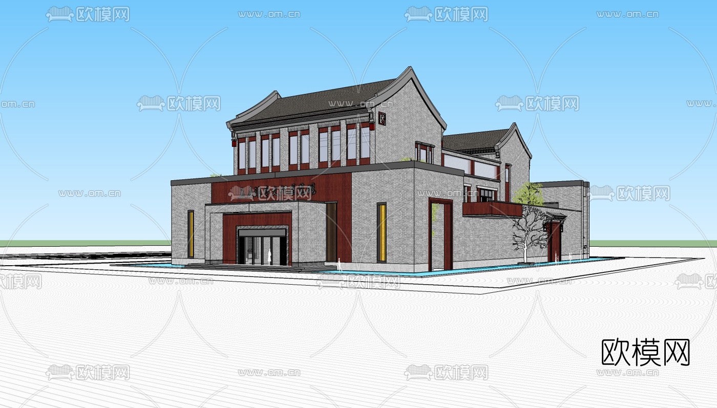 中式博物馆su模型下载（渲染图3）