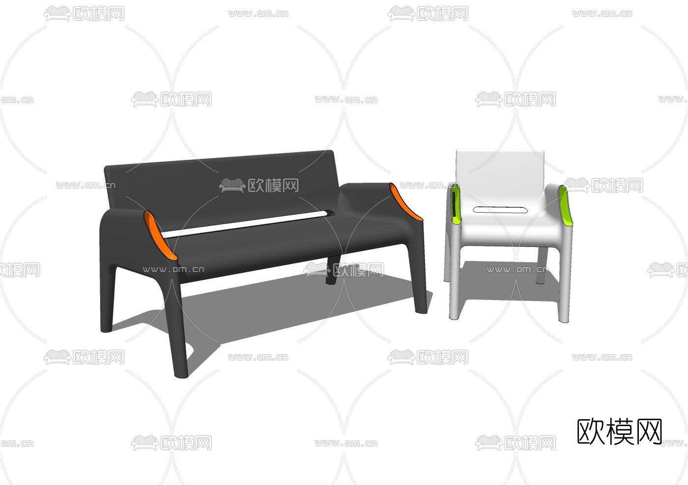 现代户外公用椅免费su模型下载