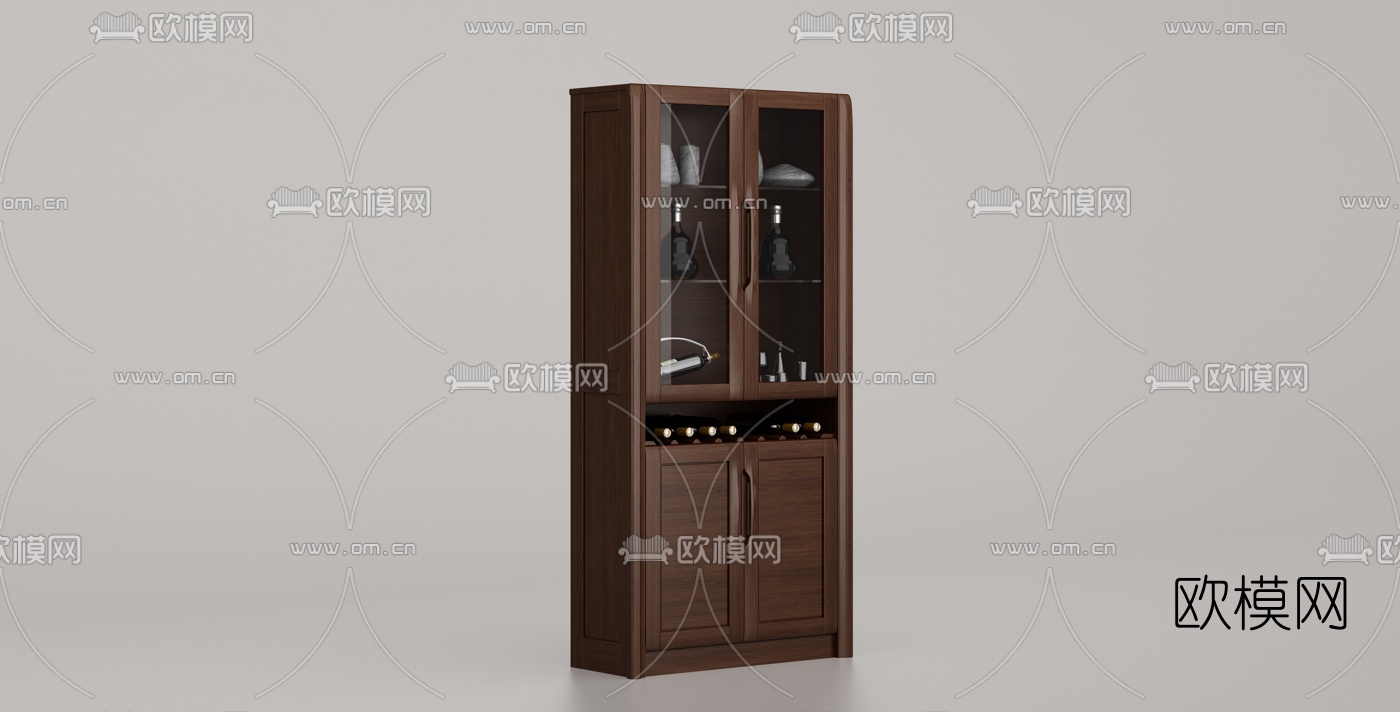 现代实木酒柜3d模型