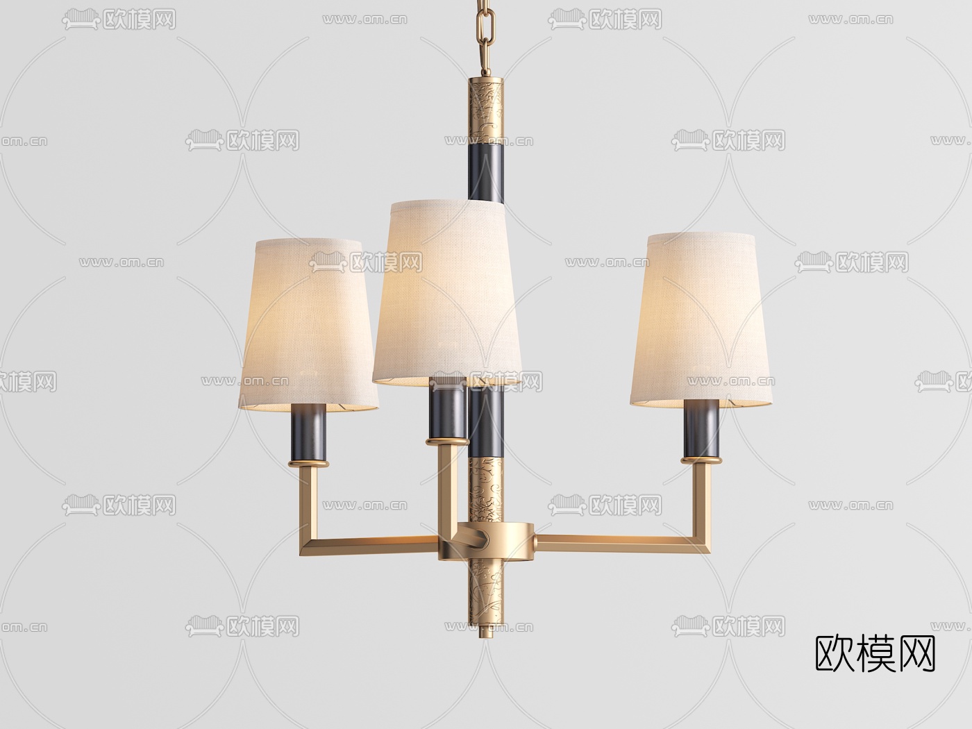 新中式金属多头吊灯3d模型下载（渲染图1）