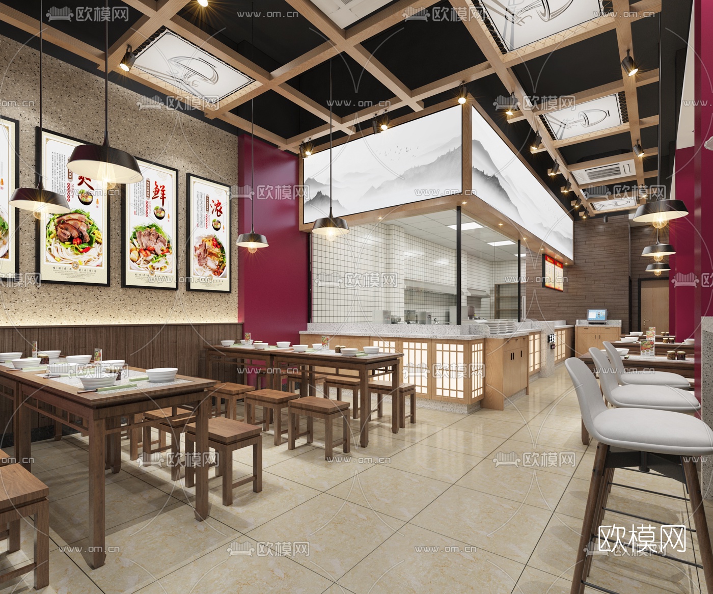 现代肠粉店快餐店3d模型