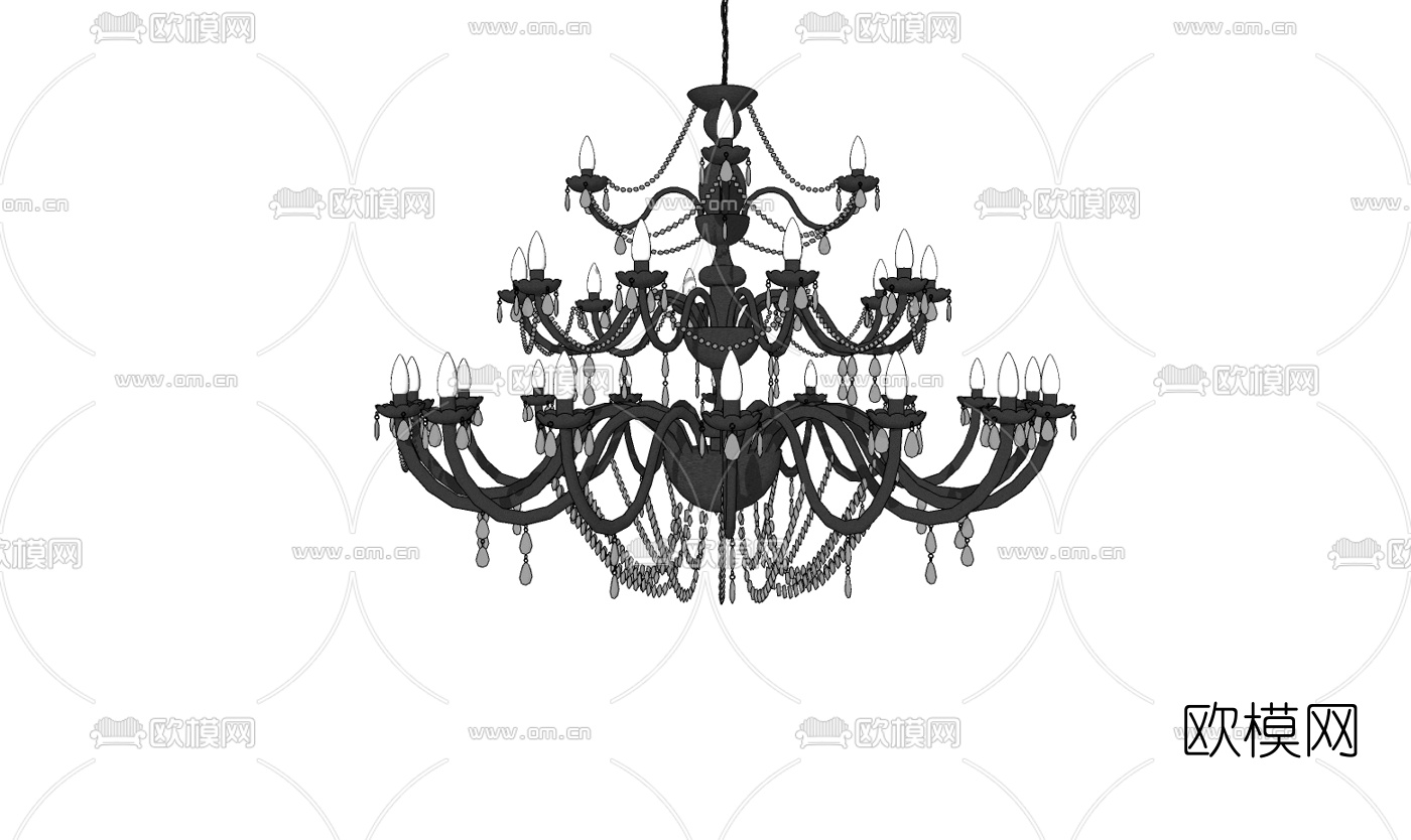 欧式金属烛台吊灯免费su模型下载