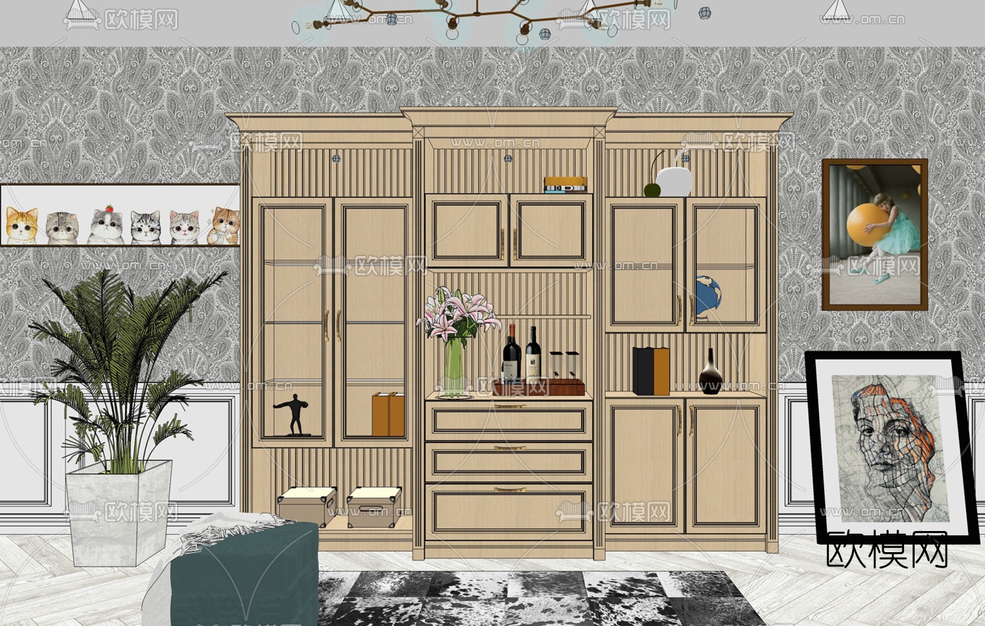 欧式酒柜su模型下载