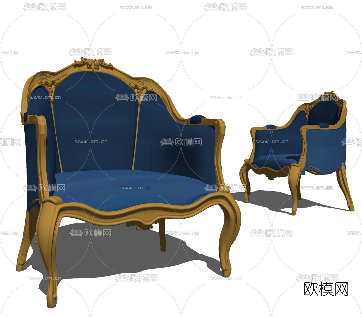 欧式金属布艺单人沙发su模型下载