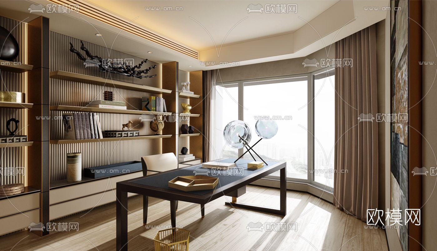 梁志天 现代书房3D模型下载（渲染图1）