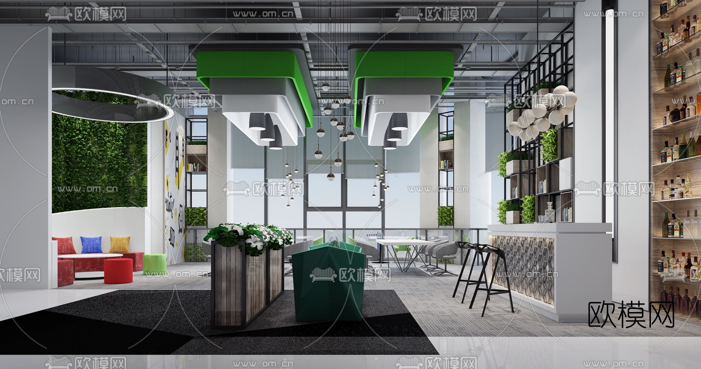 现代办公茶水间休闲区3D模型