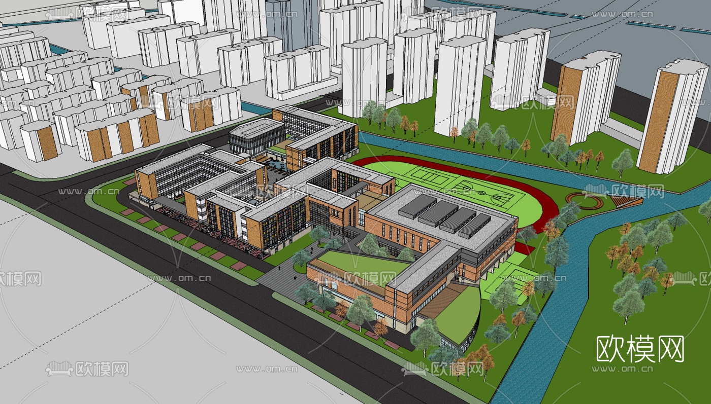 现代学校规划su模型下载（渲染图1）