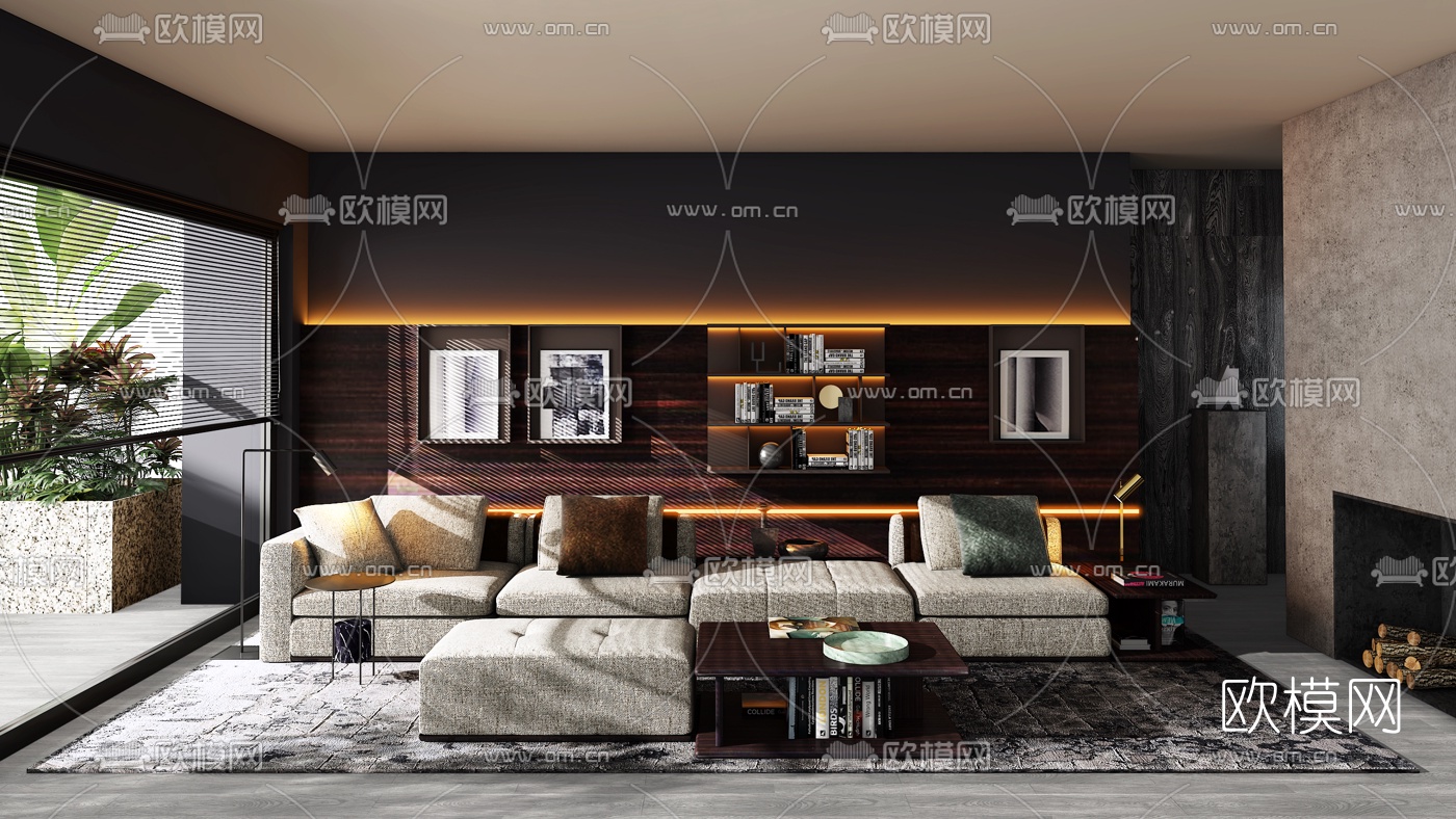 意大利Molteni&C品牌 现代客厅沙发组合3D模型下载（渲染图1）