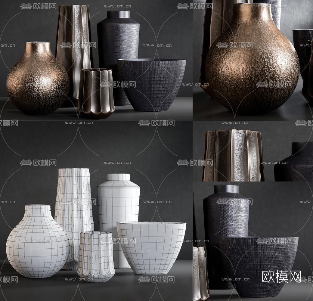 现代花瓶陶瓷器皿组合3d模型下载