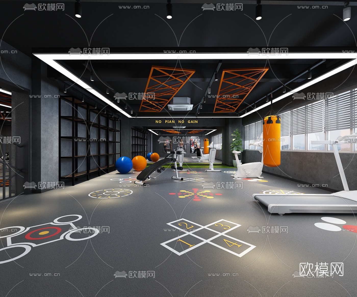 工业风健身房3d模型下载（渲染图1）