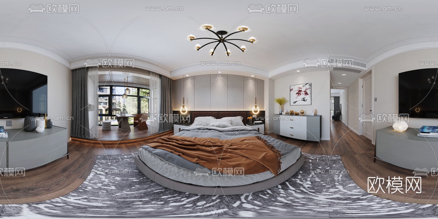 现代卧室cr全景3d模型