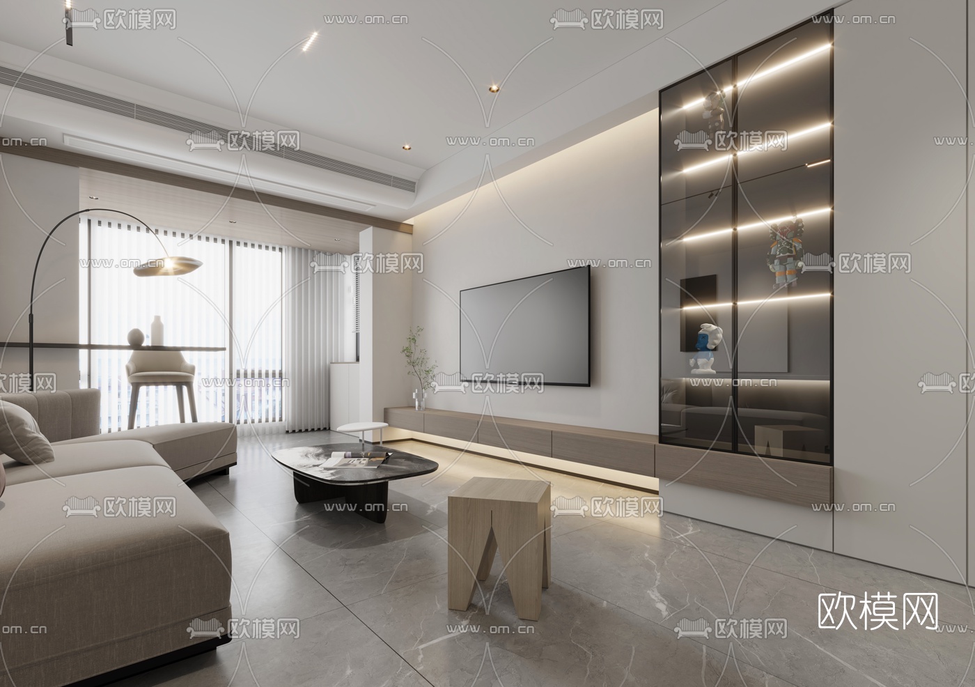 现代简约客厅餐厅3d模型