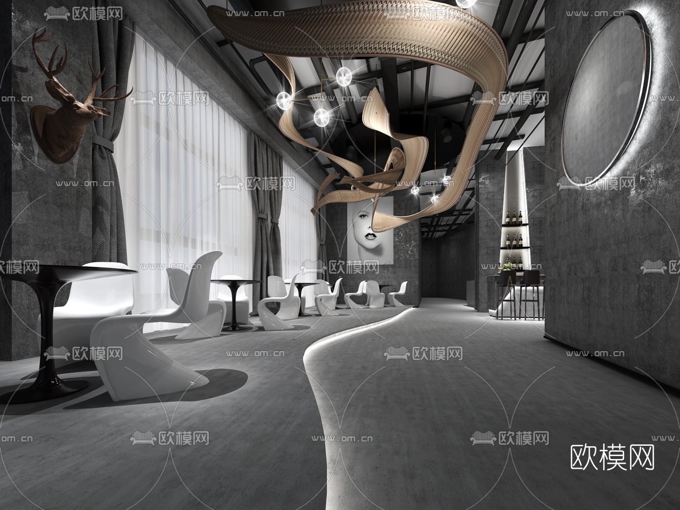 工业风售楼部洽谈区3d模型下载