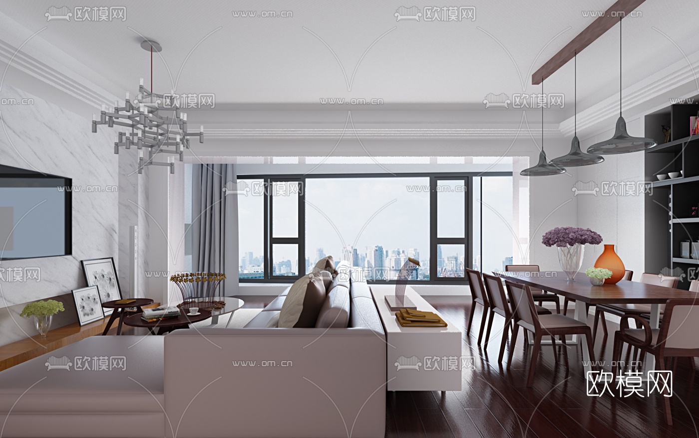 后现代客厅餐厅3D模型