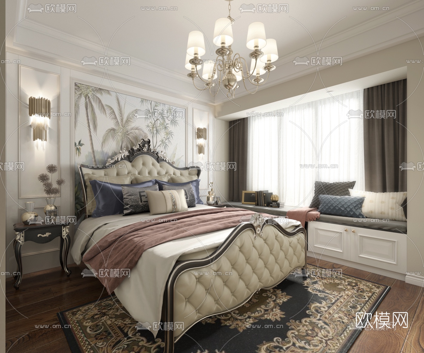 简美卧室3d模型下载（渲染图1）