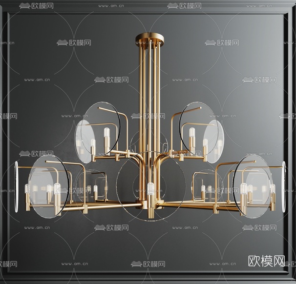 现代轻奢玻璃吊灯3d模型下载(渲染图2)
