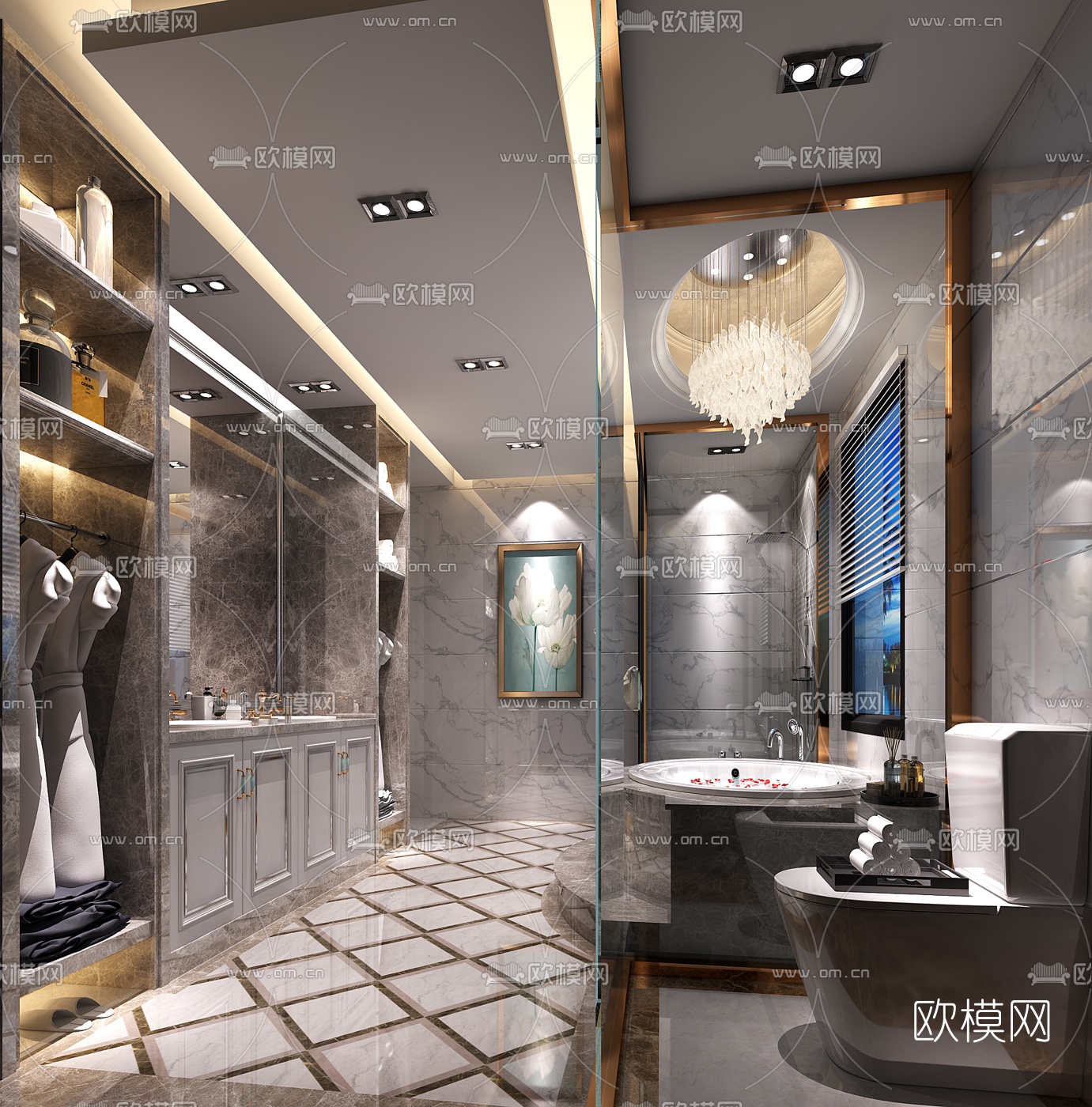 简欧卫生间浴室3D模型-免费3dmax模型库-欧模网