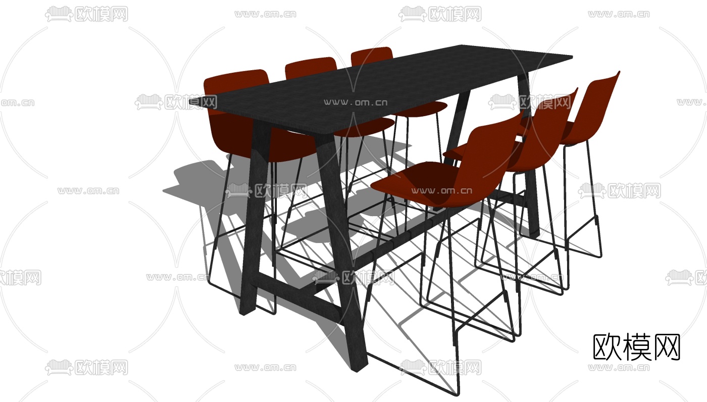 现代桌椅组合免费su模型下载