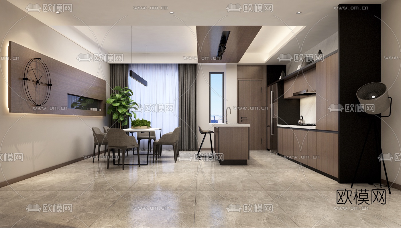 后现代客厅餐厅3d模型下载（渲染图8）