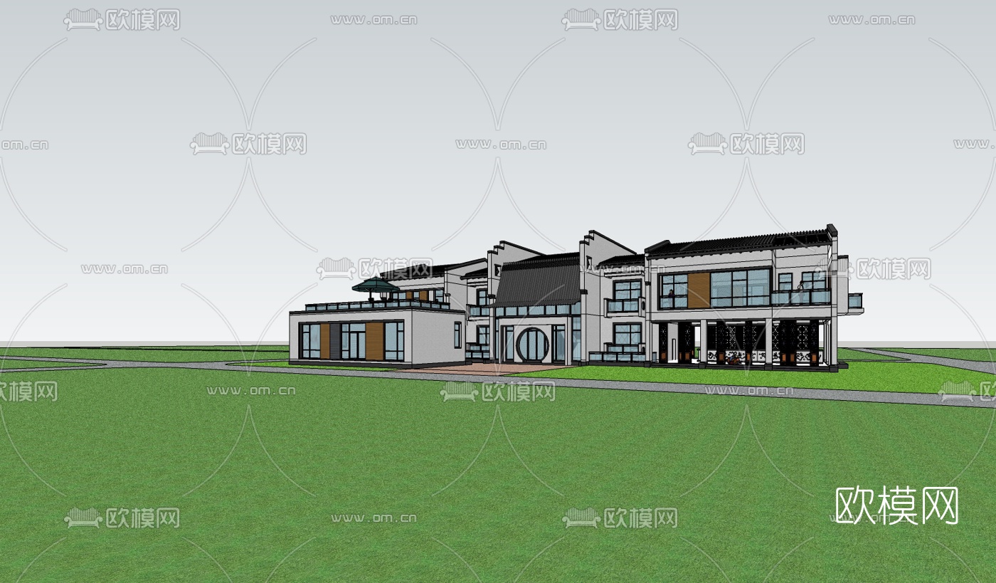 中式休闲会所su模型