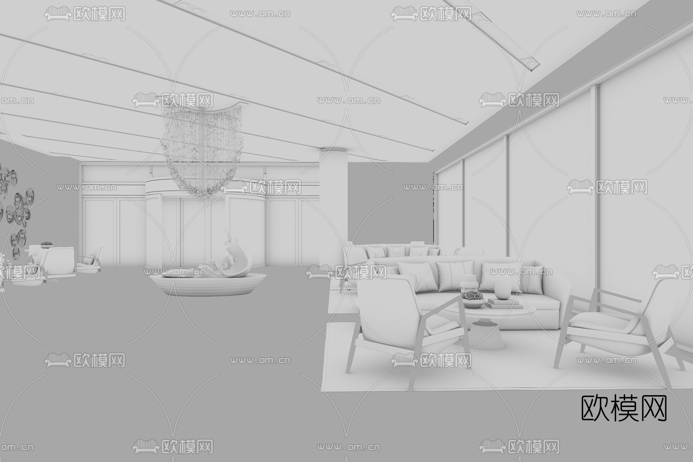 现代轻奢地下休息区3d模型下载（渲染图4）