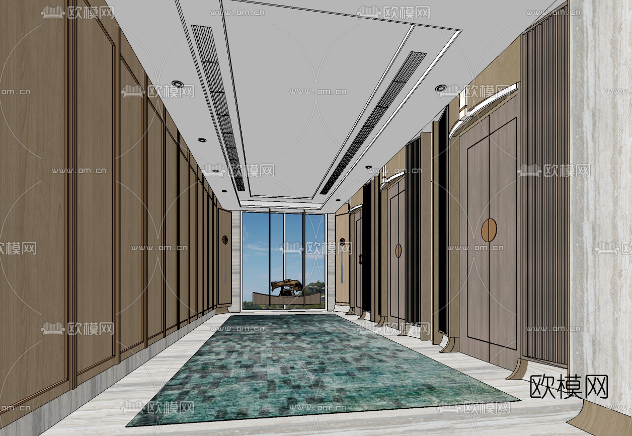 新中式酒店电梯厅su模型下载