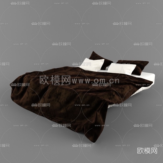 现代褐色绒布双人床3D模型免费下载