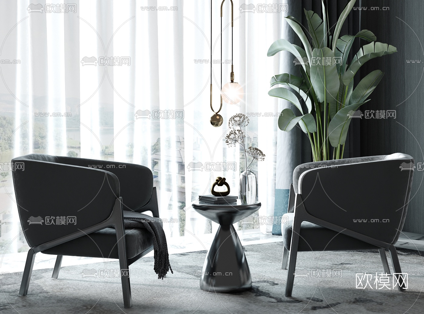 现代轻奢休闲椅su模型下载（渲染图1）