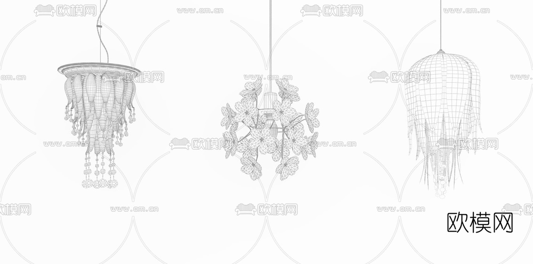 现代花朵水晶装饰灯组合3D模型-免费3dmax模型库-欧模网