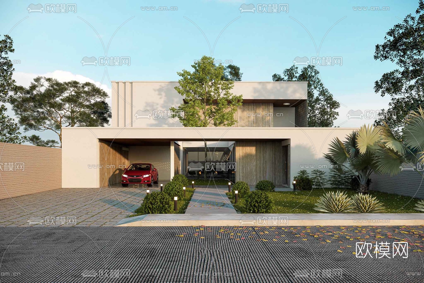 现代独栋别墅asu模型下载（渲染图1）