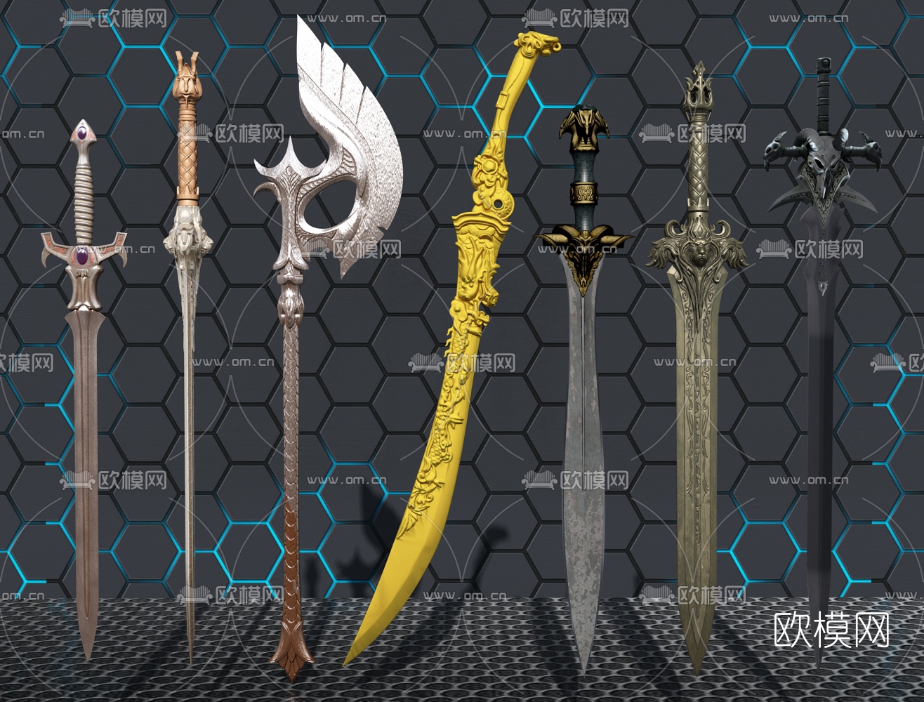 中式古代刀剑兵器3d模型