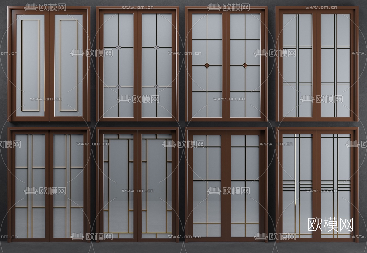 中式移门推拉门3d模型