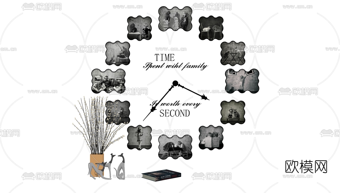 现代墙饰挂钟su模型下载（渲染图2）
