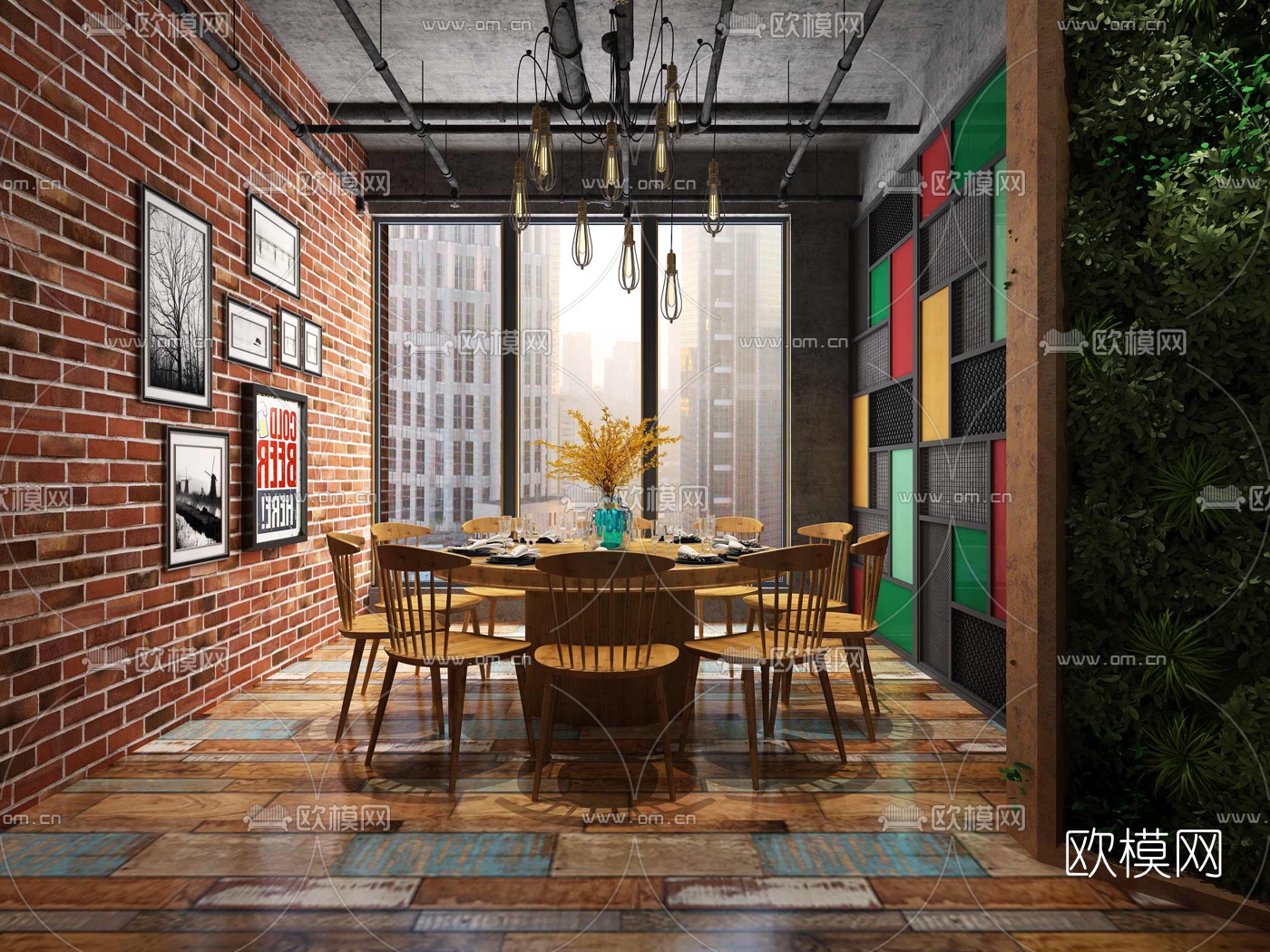 工业风主题餐厅3d模型下载（渲染图3）