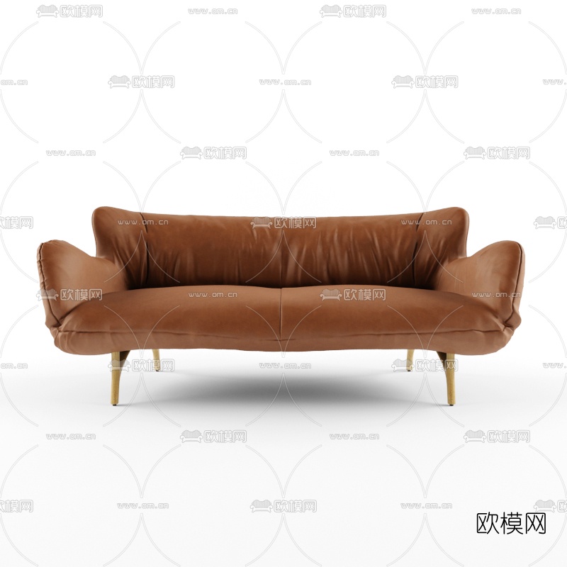北欧棕色皮革双人沙发3D模型