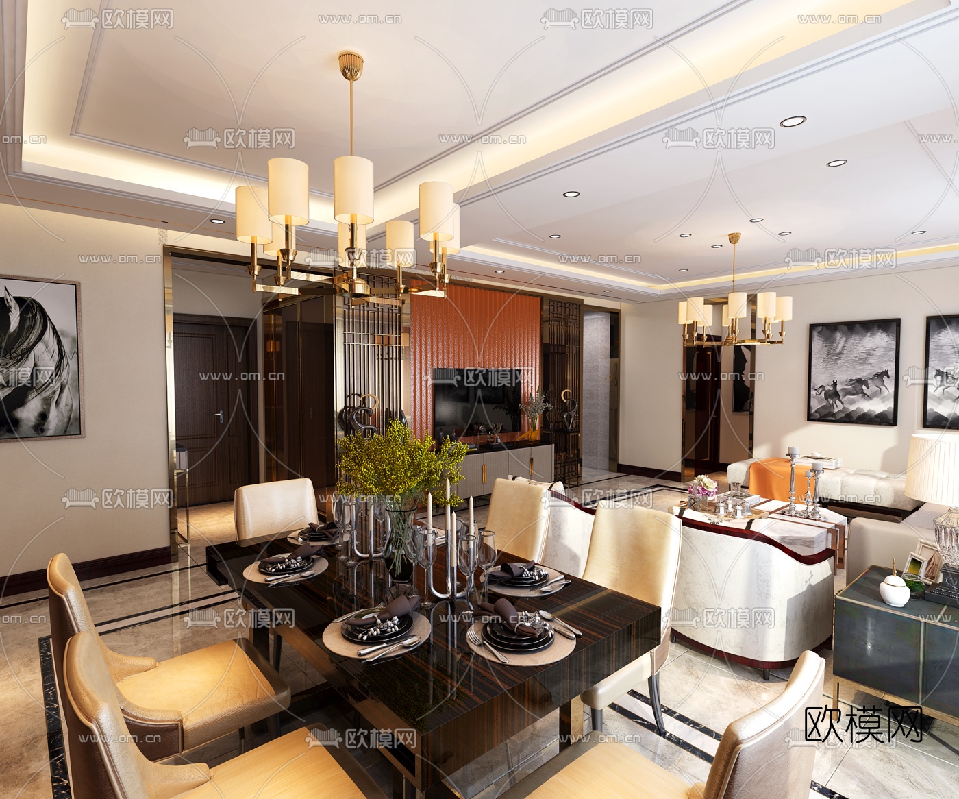 港式客厅餐厅3D模型