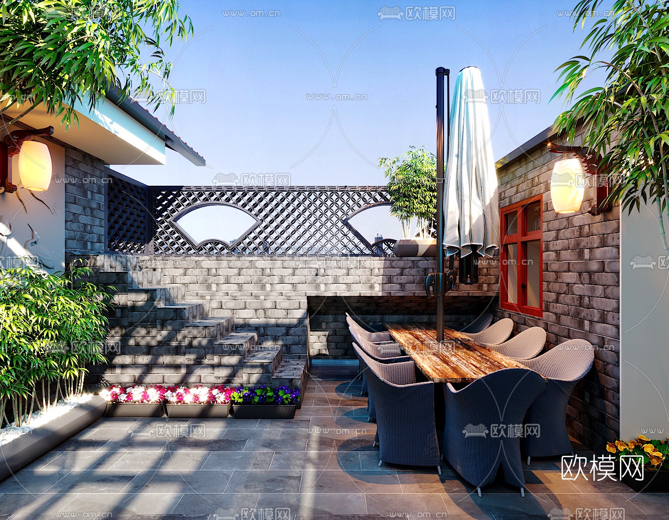 新中式屋顶花园3d模型