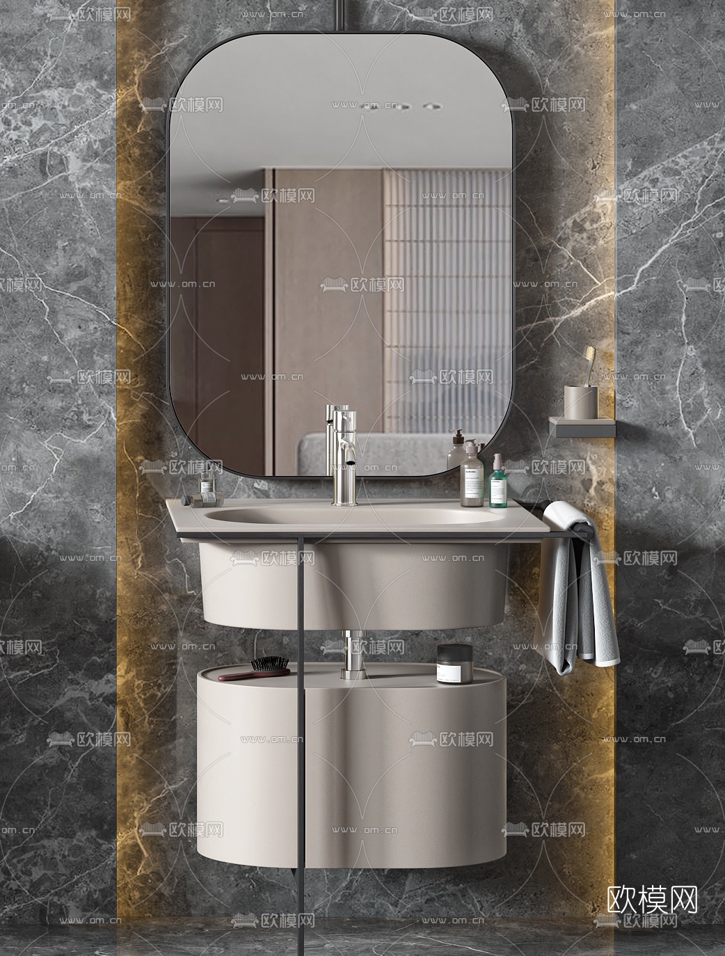 现代浴室柜洗手台3d模型下载（渲染图3）