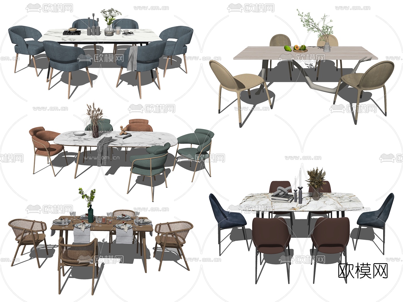 现代餐桌椅su模型下载