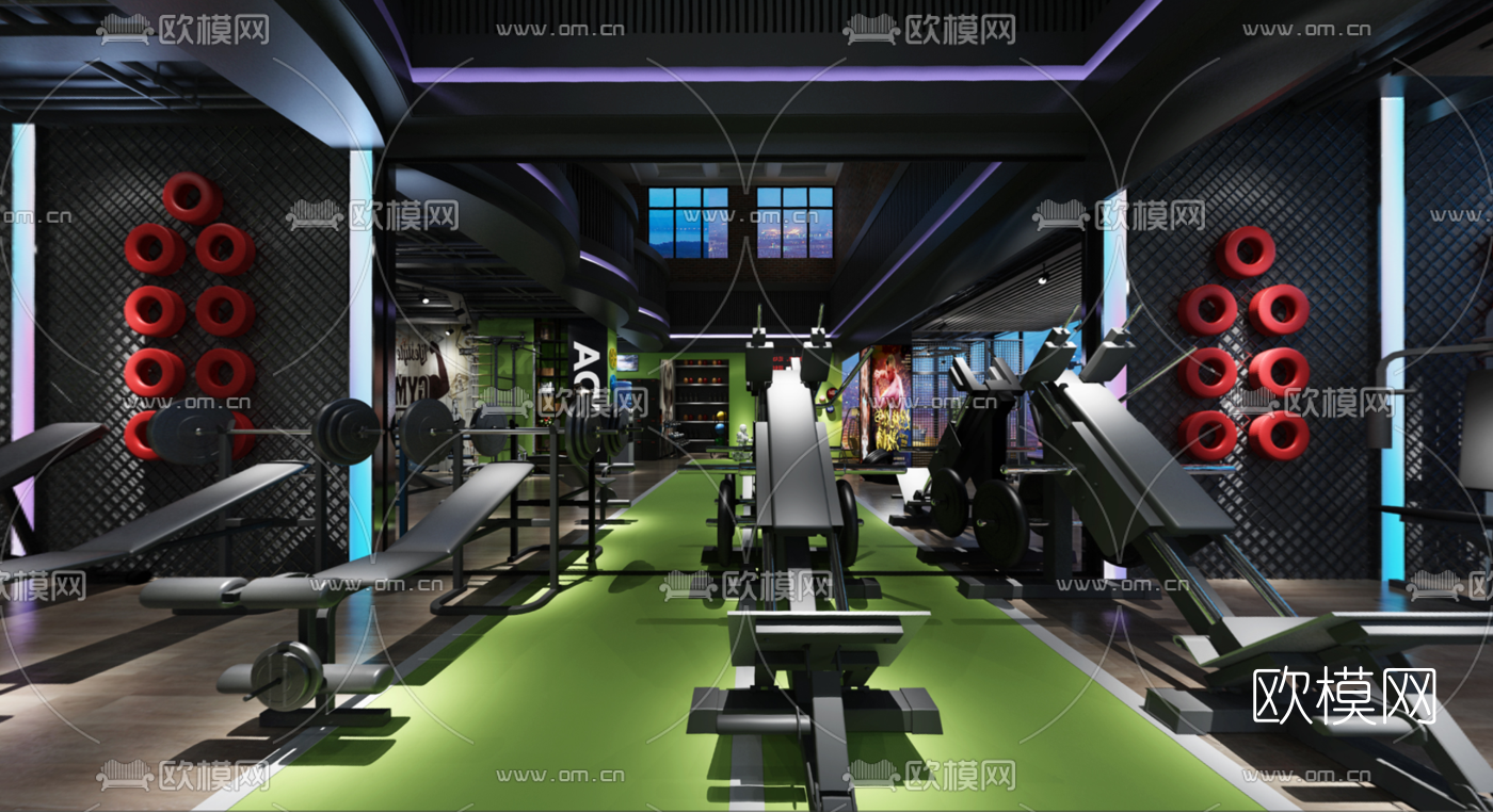 工业风健身房全景3d模型